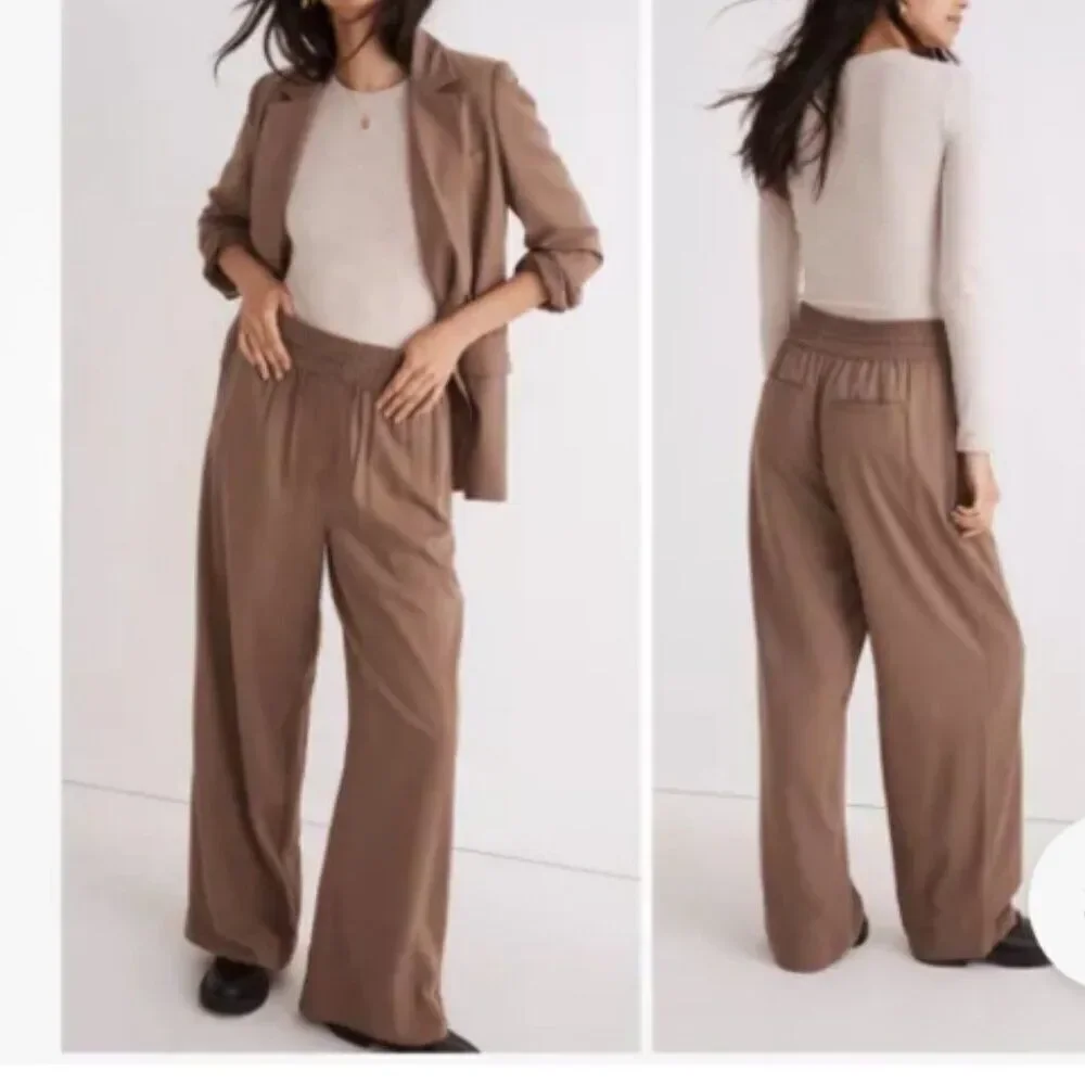 Madewell Size XS Drapeweave Carly Wide Leg Pull On Pants Castle Rock Light Brown